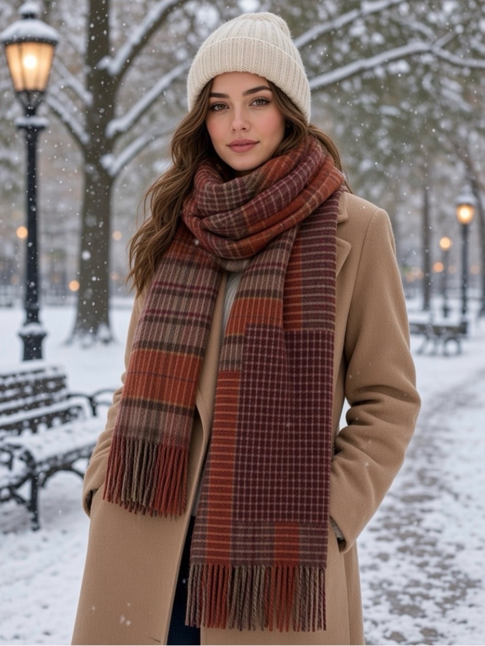 Banana Republic 80% Italian Wool Patchwork Plaid Winter Scarf Fringe